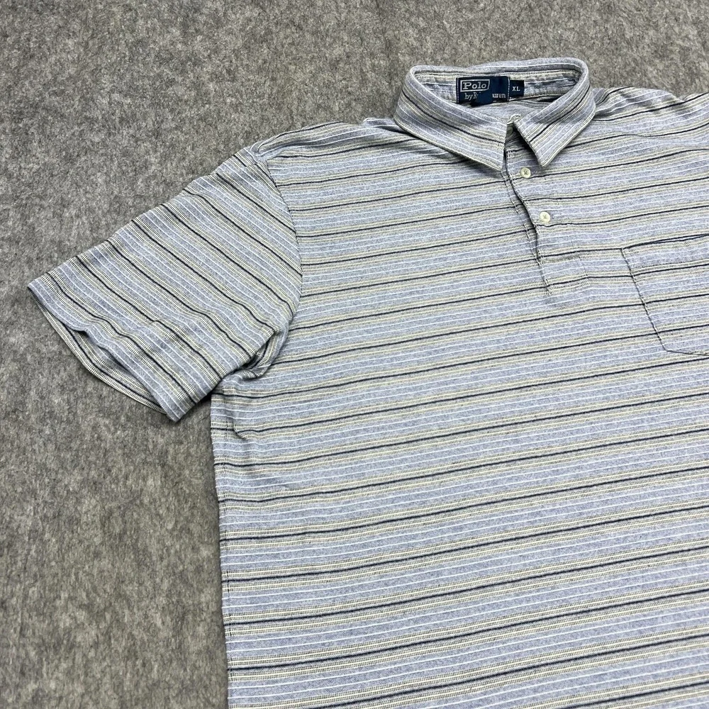 Polo Ralph Lauren‎ Polo Shirt Mens XL Blue Stripe Pima Cotton Pocket Casual Peru